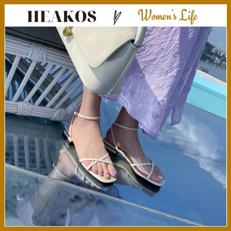 Sandal nữ dây mảnh đế bằng đẹp thời trang  HEAKOS phối dây, học sinh, công sở đi chợ thanh lịch bền đẹp chất PU cao cấp