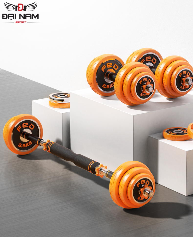 Bộ tạ tay đa năng 30kg nhập khẩu fed730 chất liệu gang mạ niken bọc nhựa cao cấp