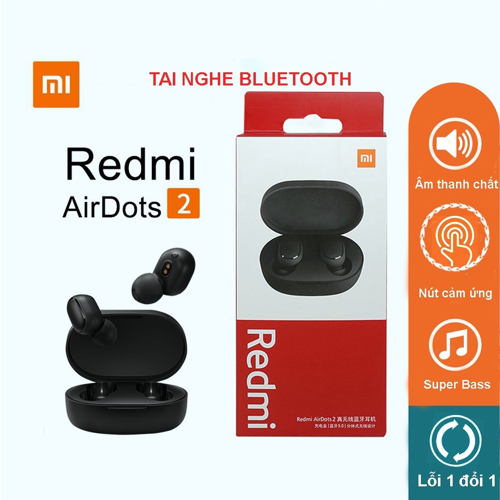 Redmi airdots 2 - tai nghe bluetooth xiaomi chính hãng - tai nghe bluetooth xiaomi redmi airdots 2 - bluetooth 5.0 - chống ồn - mic đàm thoại - pin 4 tiếng - bảo hành 12 tháng