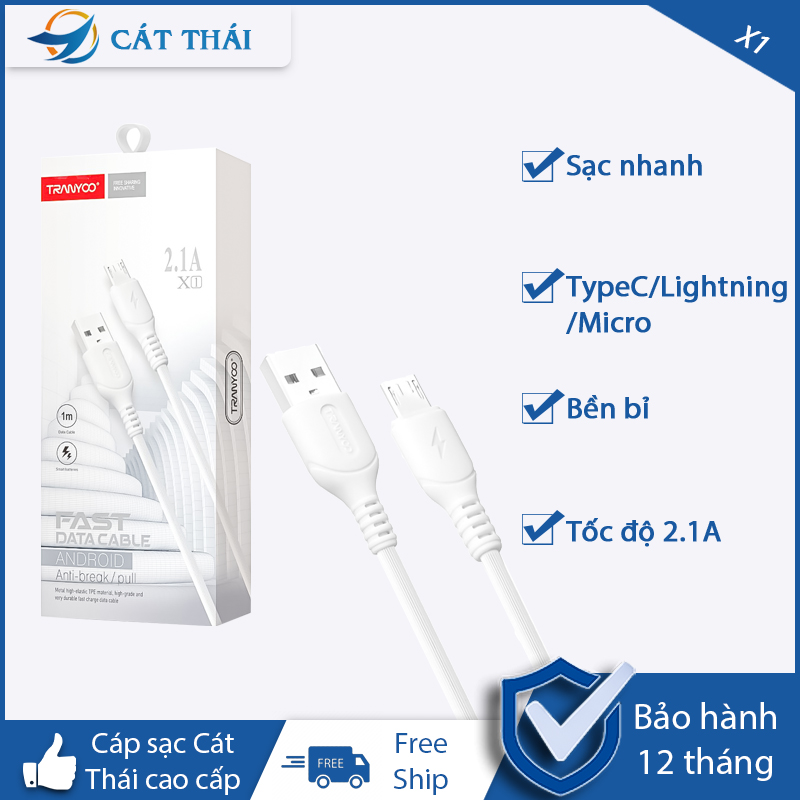 Dây sạc Cáp sạc dữ liệu 2.1A X1 Lightning/Type-C/Micro dây sạc pin nhanh an toàn thích hợp cho dòng điện thoai OPPOSamSungiPhoneiPadASUSXIaoMi