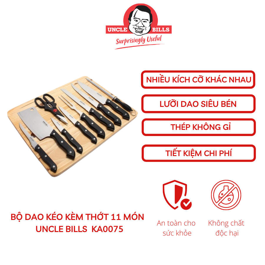 Bộ dụng cụ dao kéo uncle bills ka0075 + tặng bộ 3 khay đá
