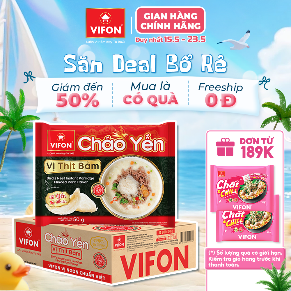 [VOUCHER 15%] Thùng 30 gói Cháo Yến VIFON Vị thì bằm/ vì thịt gà 50gr/gói