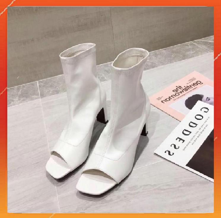 [Hoàn Tiền 15%]Giày bốt nữ đế cao hở mũi da mềm - giày boot nữ, giày boots nữ, giày cao gót nữ, giày cao gót 7p, giày cao gót giá rẻ,chất da mềm đẹp ( xà tồn lỗi size 36