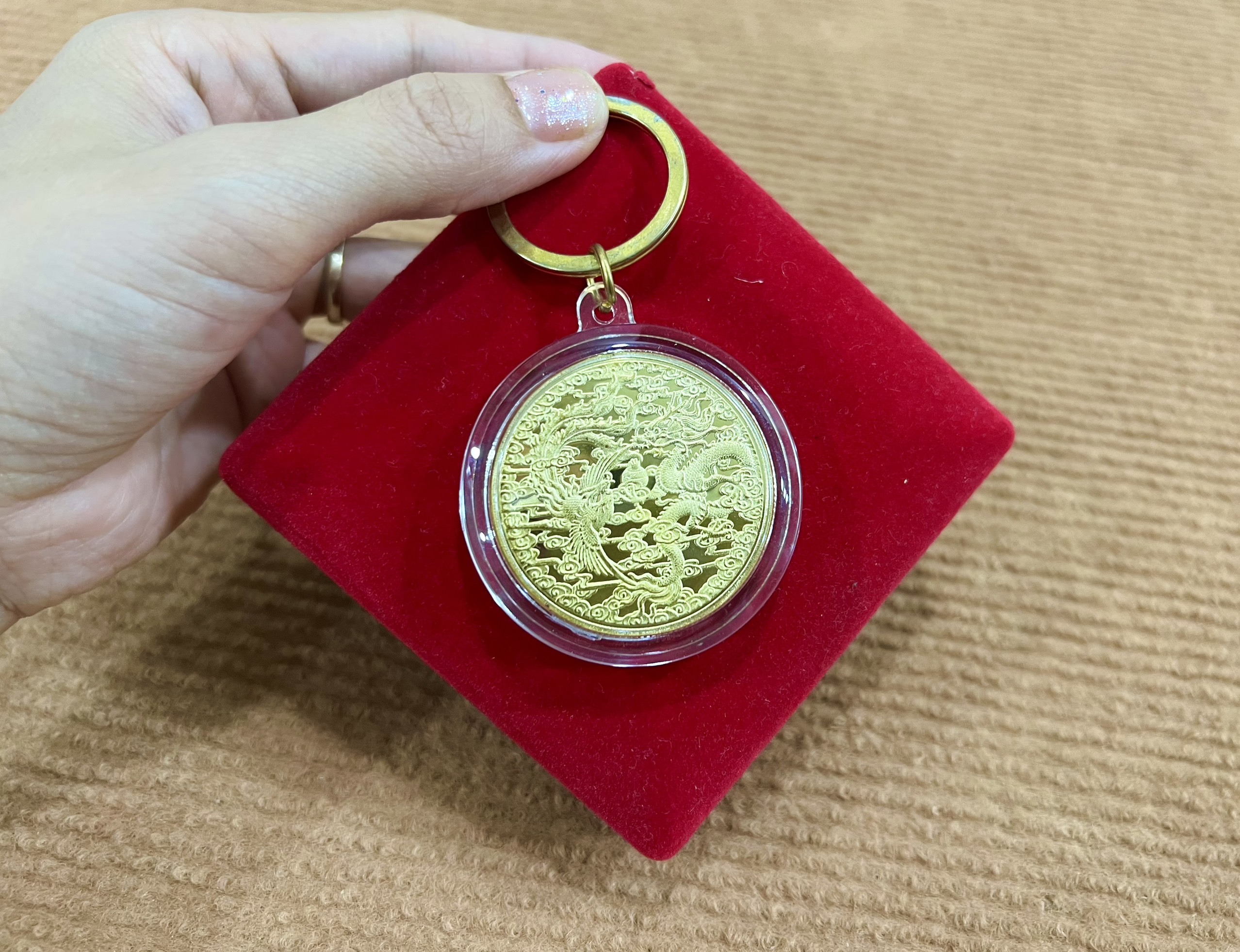 Móc Khóa Đồng xu Long Phụng may mắn