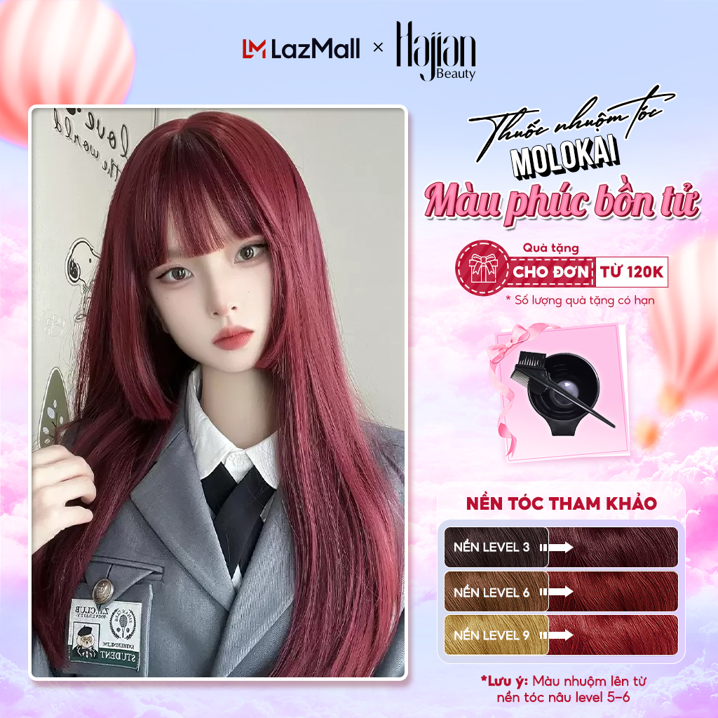 Thuốc nhuộm tóc màu phúc bồn tử Molokai, nhuộm tóc tại nhà chứa collagen tảo biển siêu dưỡng - Hajian Beauty