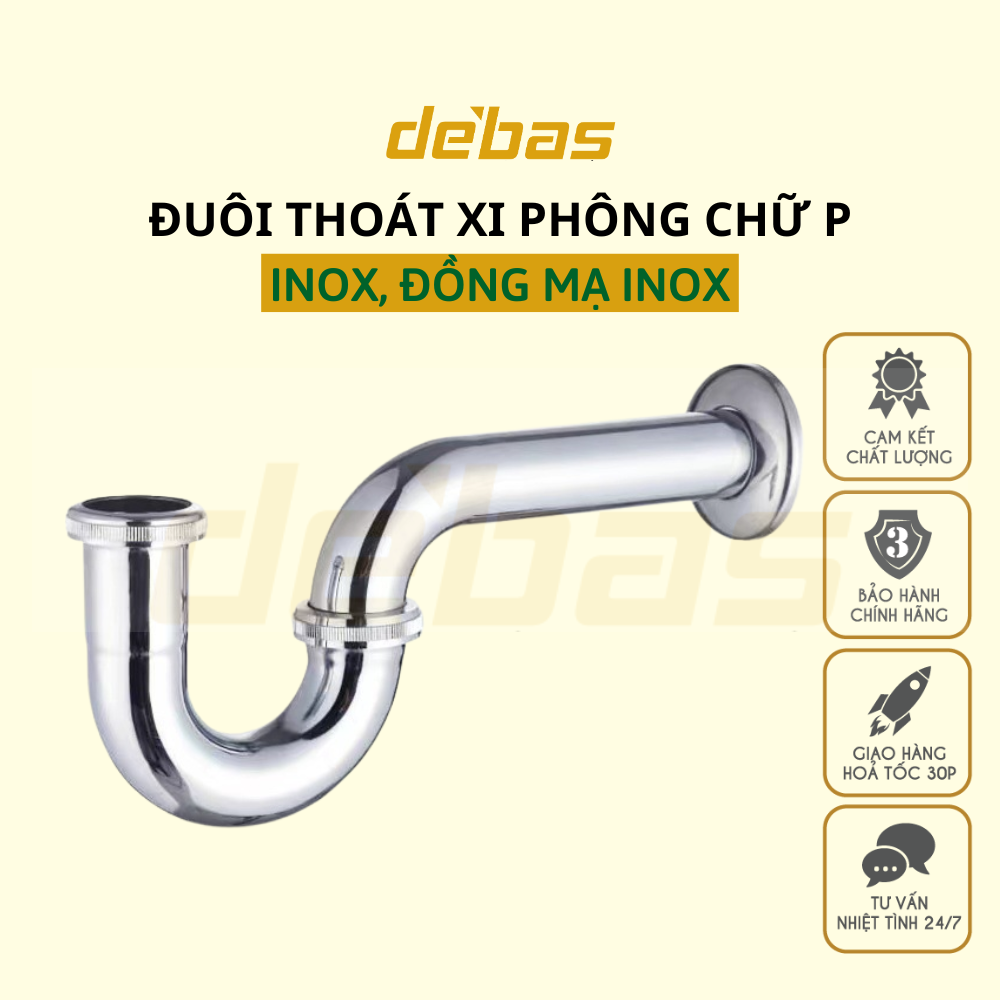 Đuôi xi phông đồng mạ inox lavabo đuôi thoát xi phông chữ p đuôi thoát xi phông bồn rửa mặt Debas