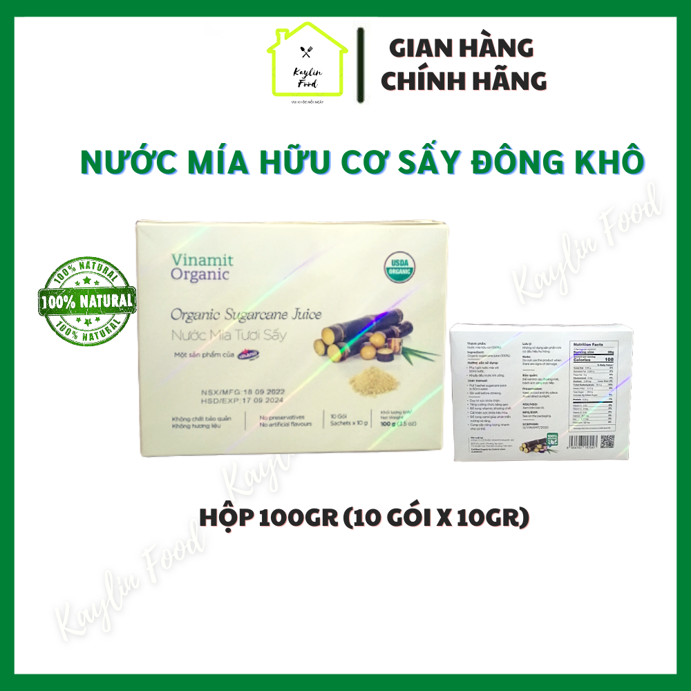 Nước mía tươi sấy Yo'V Vinamit hộp 100g nước mía hữu cơ 100% phiên bản mới dạng gói