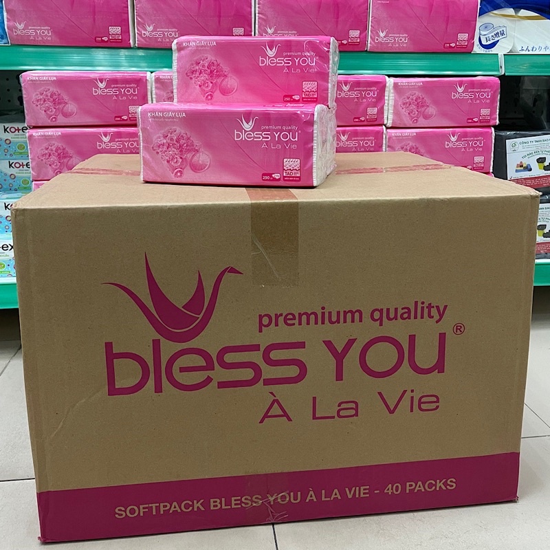 Thùng 40 Gói Có Mã QR - Khăn Giấy Lụa Rút Cao Cấp Bless You 2 Lớp Gói 250 Tờ