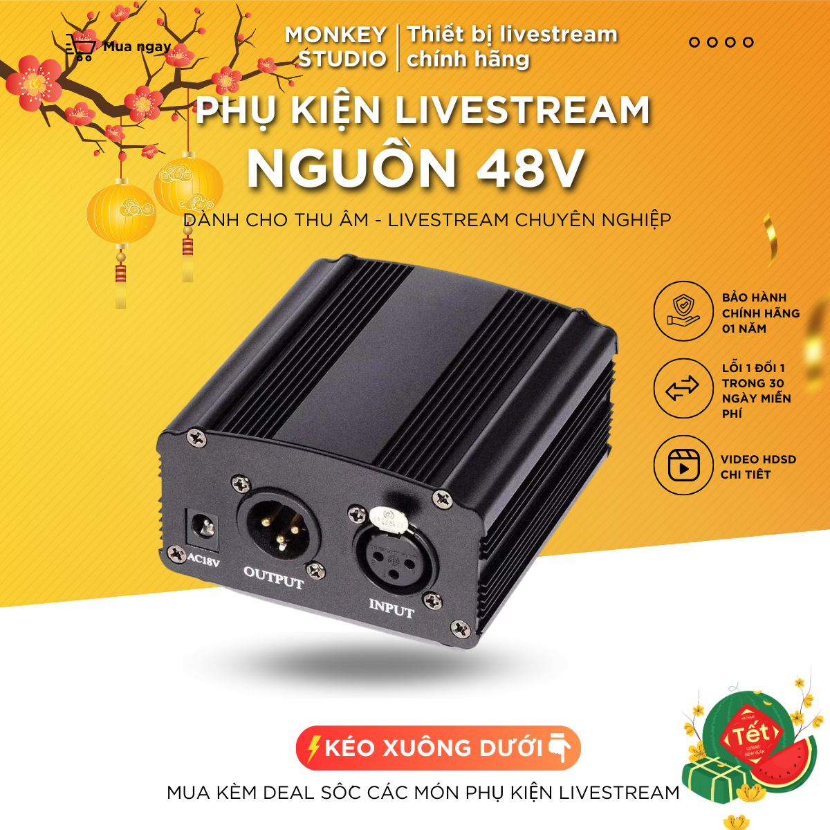 Nguồn Phantom 48v Cao Cấp, Chuyên Dành Cho Micro Condenser Thu Âm, Chống Nhiễu, Chuyên Nghiệp