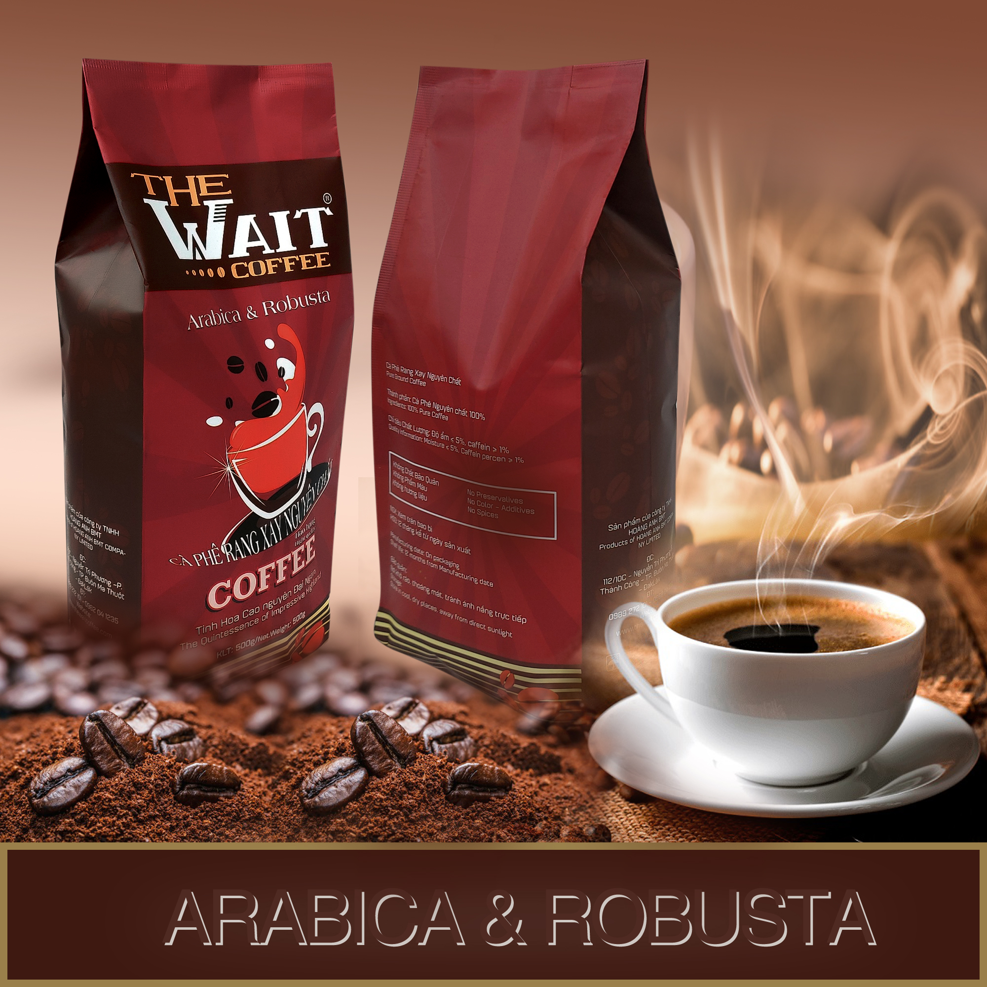 Cà Phê rang xay nguyên chất -Cà phê sạch -The Wait Coffee -Gu đậm - (gói 500gr)