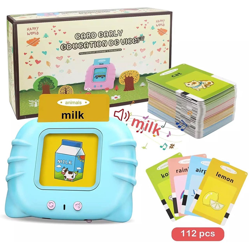 MÁY ĐỌC THẺ FLASHCARD TIẾNG ANH 112 THẺ 224 TỪ VỰNG CHÍNH HÃNG HAPPY WORLD SẠC CỔNG USB KHÔNG CÓ SÓNG ĐIỆN TỪ