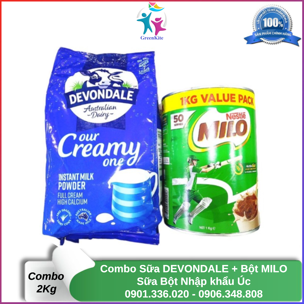 Sữa bột milo úc 1kg+ sữa bột devondale 1kg