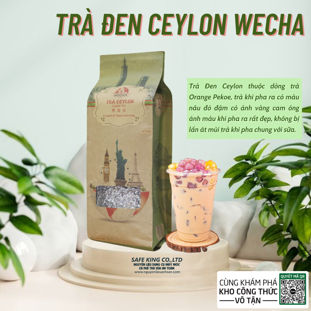 Trà đen ceylon wecha 500gr pha trà sữa đậm vị trà, tinh hoa trà việt