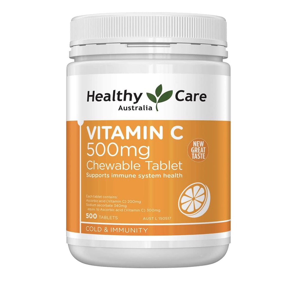Viên nhai bổ sung vitamin C Healthy Care Vitamin C 500mg 500 viên Úc