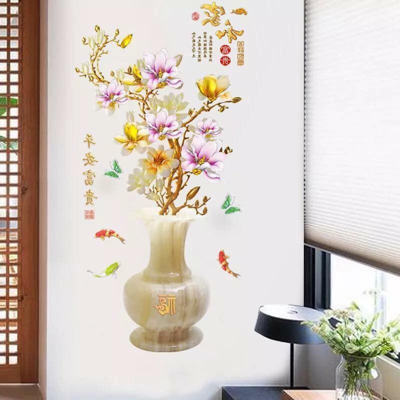 Decal dán tường bình hoa mai