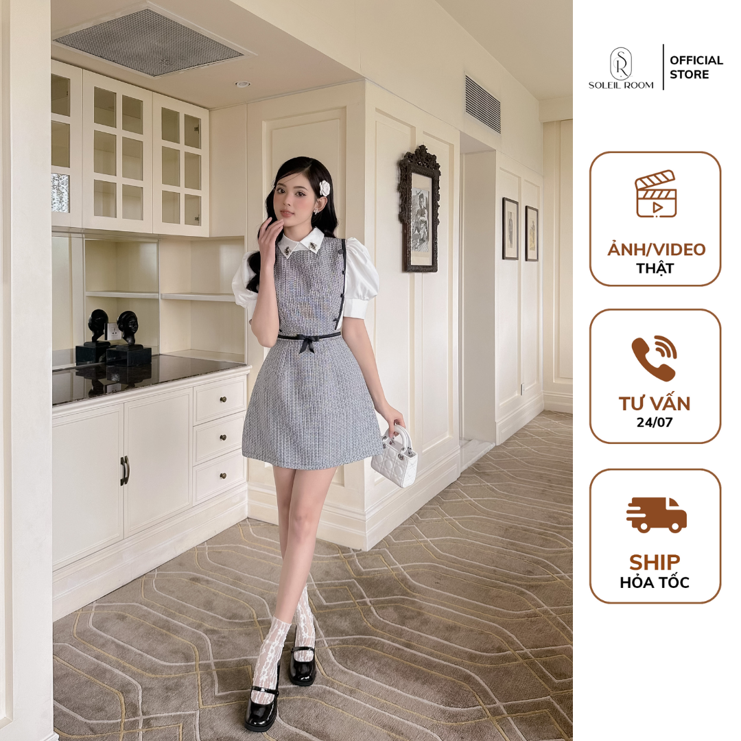 Set váy dạ kèm áo sơmi nữ soleil room thiết kế họa tiết caro maily set