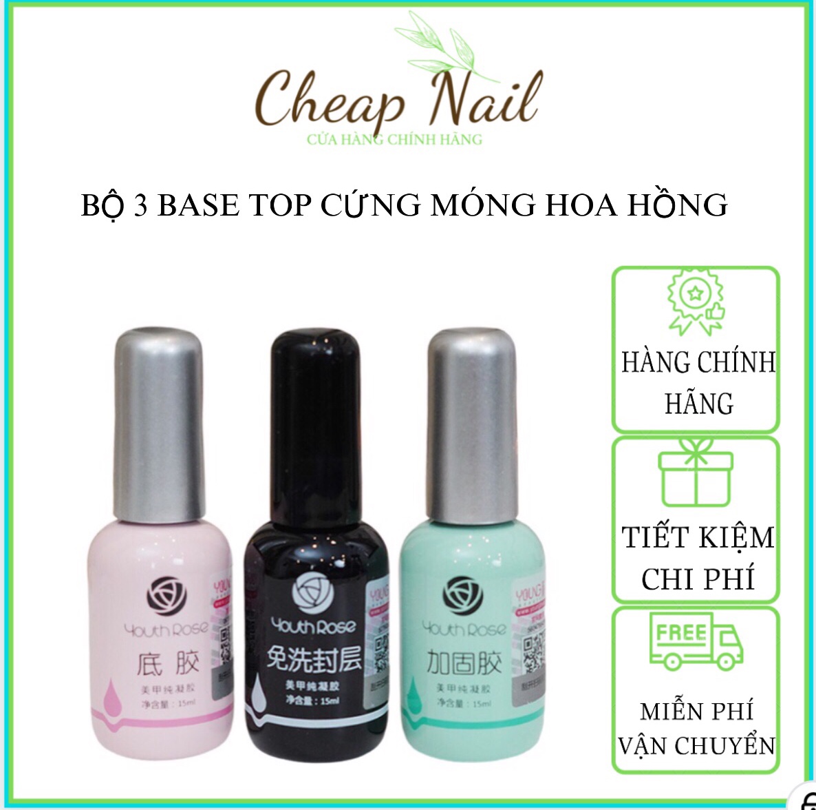 Base top cứng móng hoa hồng 15ml hàng chính hãng