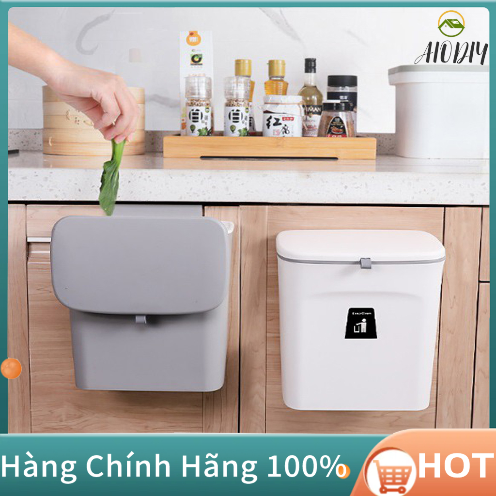 Thùng rác treo tủ bếp có nắp đậy thông minh, thùng rác đa năng dán tường, có thanh trượt cửa bếp
