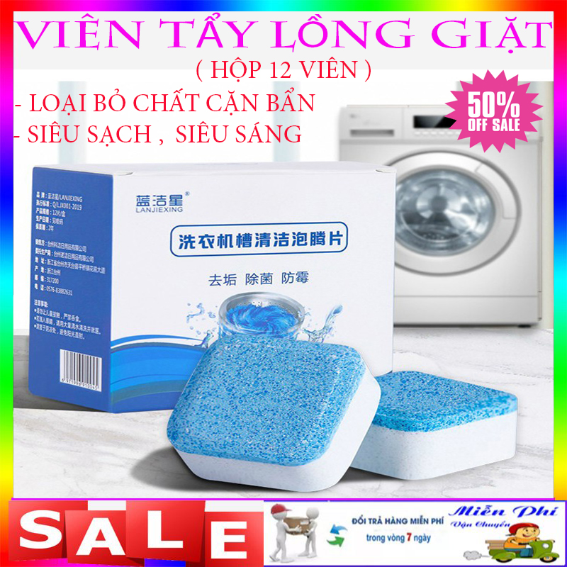 Hộp 12 viên tẩy lồng giặt cao cấp - combo 12 viên sủi làm sạch và khử mùi máy giặt cực tốt
