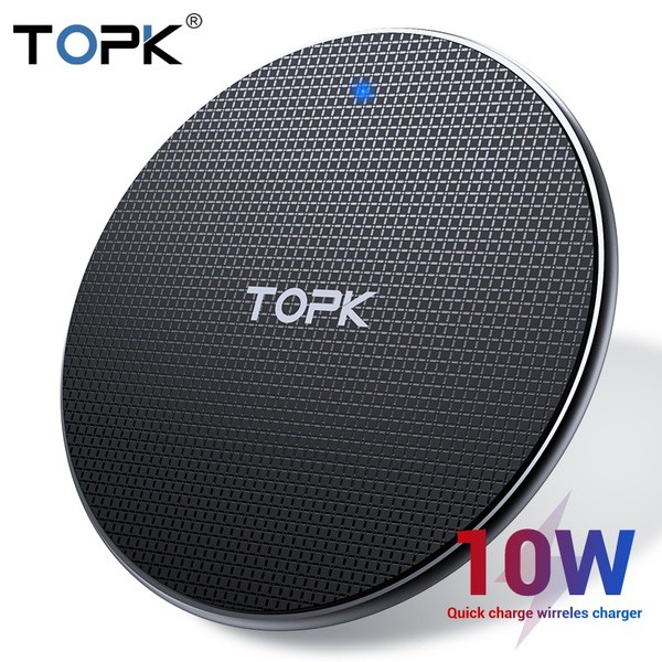 Sạc không dây cao cấp topk b01w 10w qi fast wireless charging pad led for iphone, samsung galaxy
