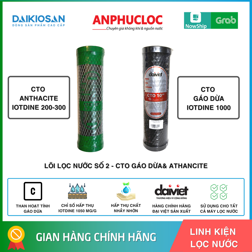 Lõi lọc nước số 2 cto dạng nén anthancite & than hoạt tính gáo dừa