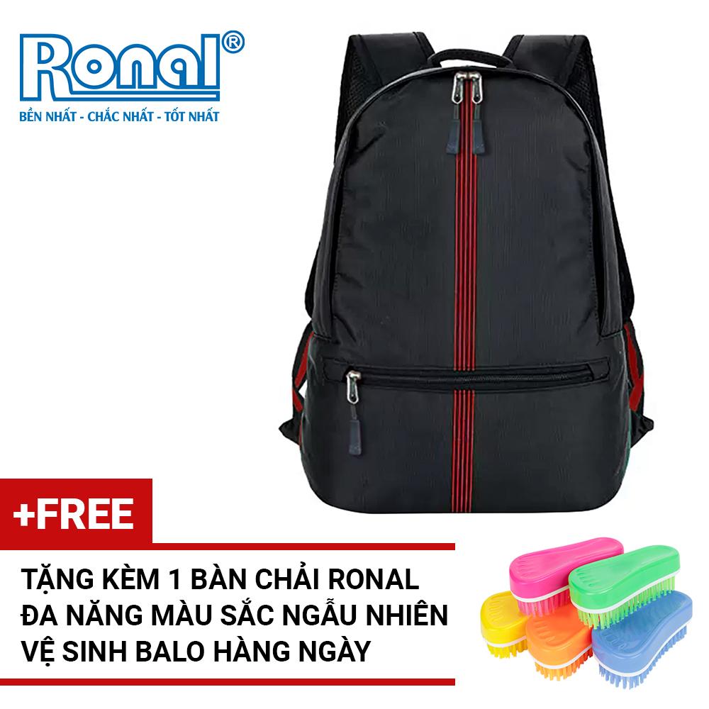 Ba Lô Ronal BL85 - Đen sọc đỏ tặng kèm 1 bàn chải nhựa Ronal đa năng vệ sinh balo hàng ngày