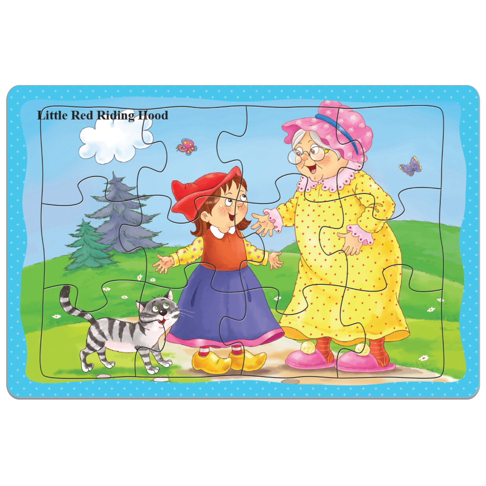 Tranh xếp hình 12 mảnh ghép, giấy cứng, xuất  Việt Nam. Hình ảnh các câu chuyện cổ tích vá bốn mùa.