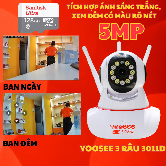 Camera Yoosee 3 râu trong nhà 2mpx-5mpx, CHẤT LIỆU BỂN BỈ, kết nối wifi,  xoay 360 độ, hỗ trợ xem đêm, đàm thoại 2 chiều, bảo hành trong vòng 12 tháng