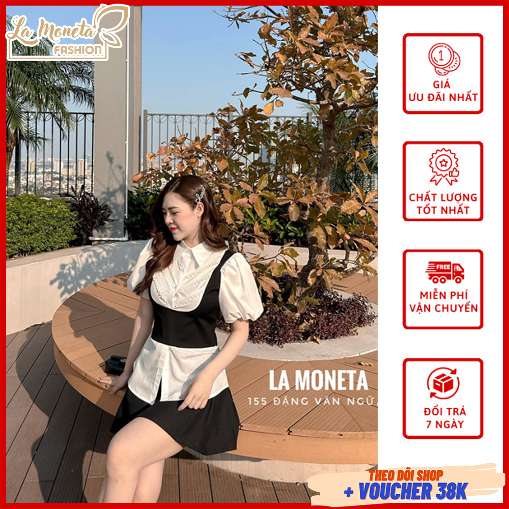 Áo sơ mi nữ trắng vải thô lạnh trắng/ kaki đen boom by La Moneta | LNT15