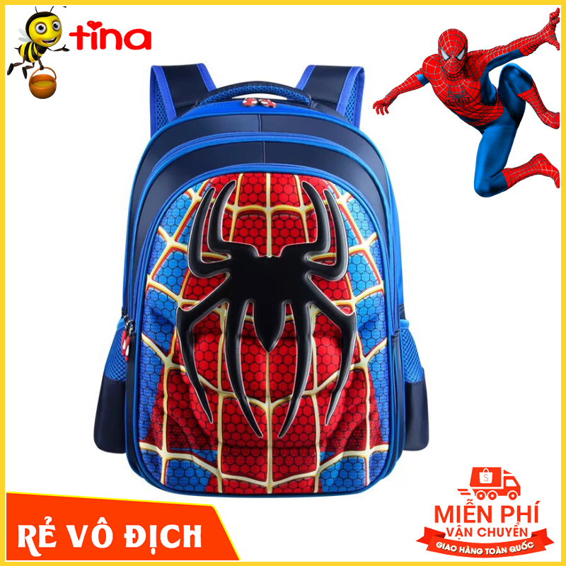 [SIÊU GIẢM GIÁ] Balo đi học cho bé trai in hình siêu nhân người nhện màu đỏ màu xanh cho bé đi học mẫu giáo và lớp 1 2 3 4 5 TE7