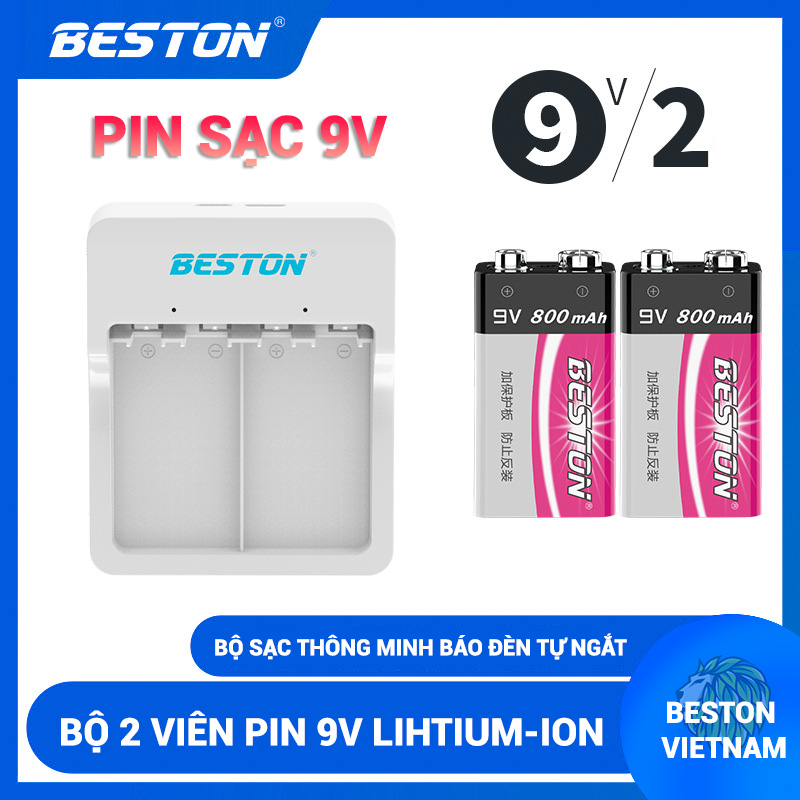 Pin 9V 800mAh, Sạc Pin 9V Beston M7023 sạc thông minh, tự ngắt, có đèn báo dùng cho micro, đồng hồ đo điện, máy nghe nhạc, đèn pin