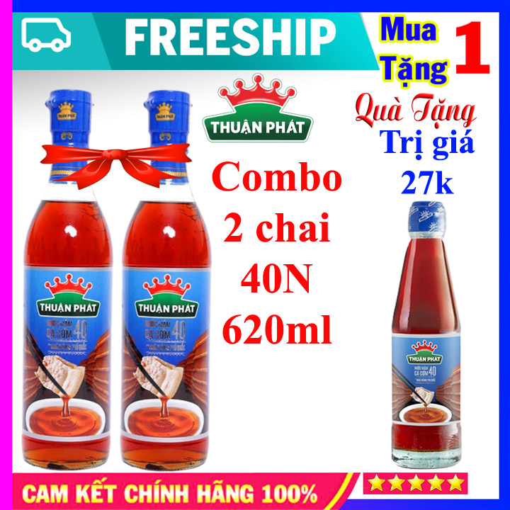 Combo 2 Chai Nước Mắm Cá Cơm Thuận Phát 40 độ đạm chai 620ml  [TẶNG NGAY] Chai 250ml  40N trị giá 27k