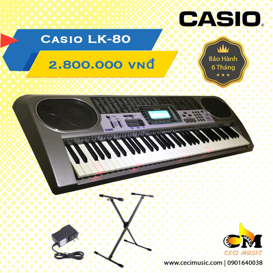 Đàn Organ Casio LK80 Hàng nội địa Nhật.  Like new 90%.Tặng chân đàn. Bảo hành 3 tháng.
