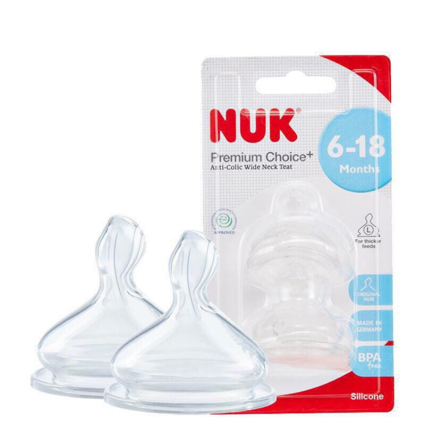 Bộ 2 núm ti cho bình sữa NUK Premium Choice+ núm ti NUK Silicone cổ rộng