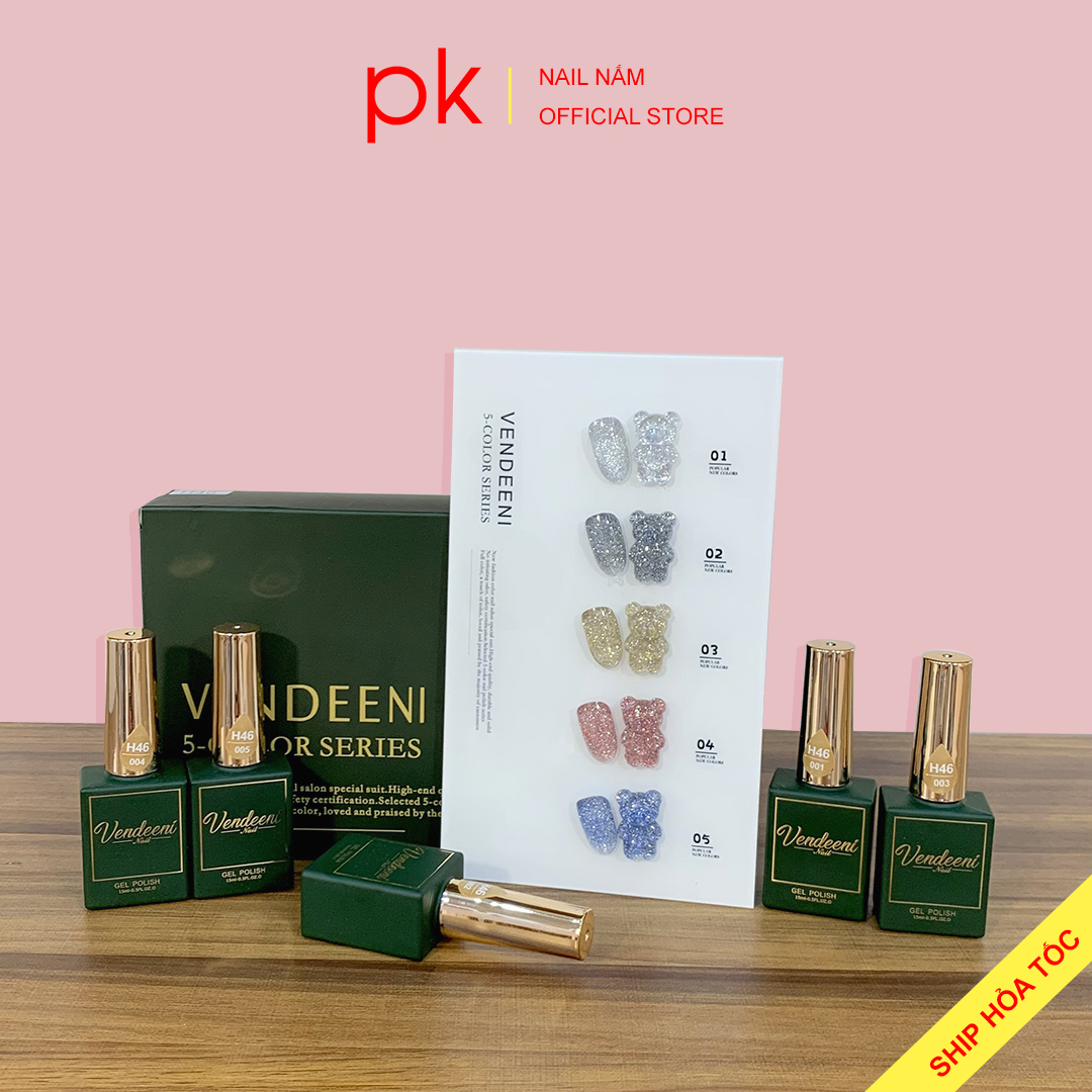 Set sơn gel nhũ flash siêu sáng Vendeeni 5 màu tặng kèm bảng màu sẵn