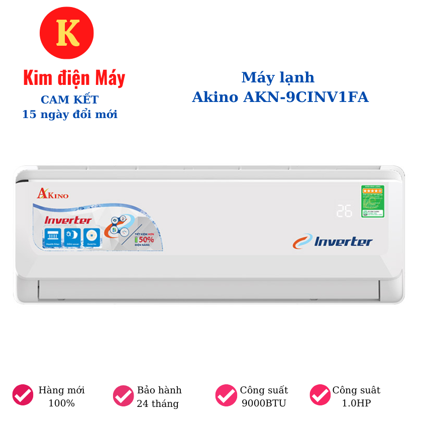 Máy lạnh Akino AKN-9CINV1FA-công suất 1.0HP công nghệ inverter tiết kiệm