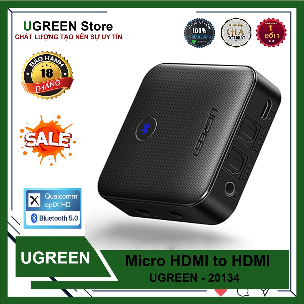 Bộ thu phát âm thanh bluetooth 5.0 hỗ trợ aptx chính hãng ugreen 70158 cao cấp