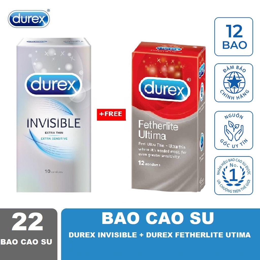 COMBO SIÊU MỎNG - Durex Invisible Extrathin Sensitive Hộp 10 Chiếc Tặng 1 Hộp Durex   Fetherlite Ultima 12 Chiếc - CHE TÊN SP KHI GIAO HÀNG