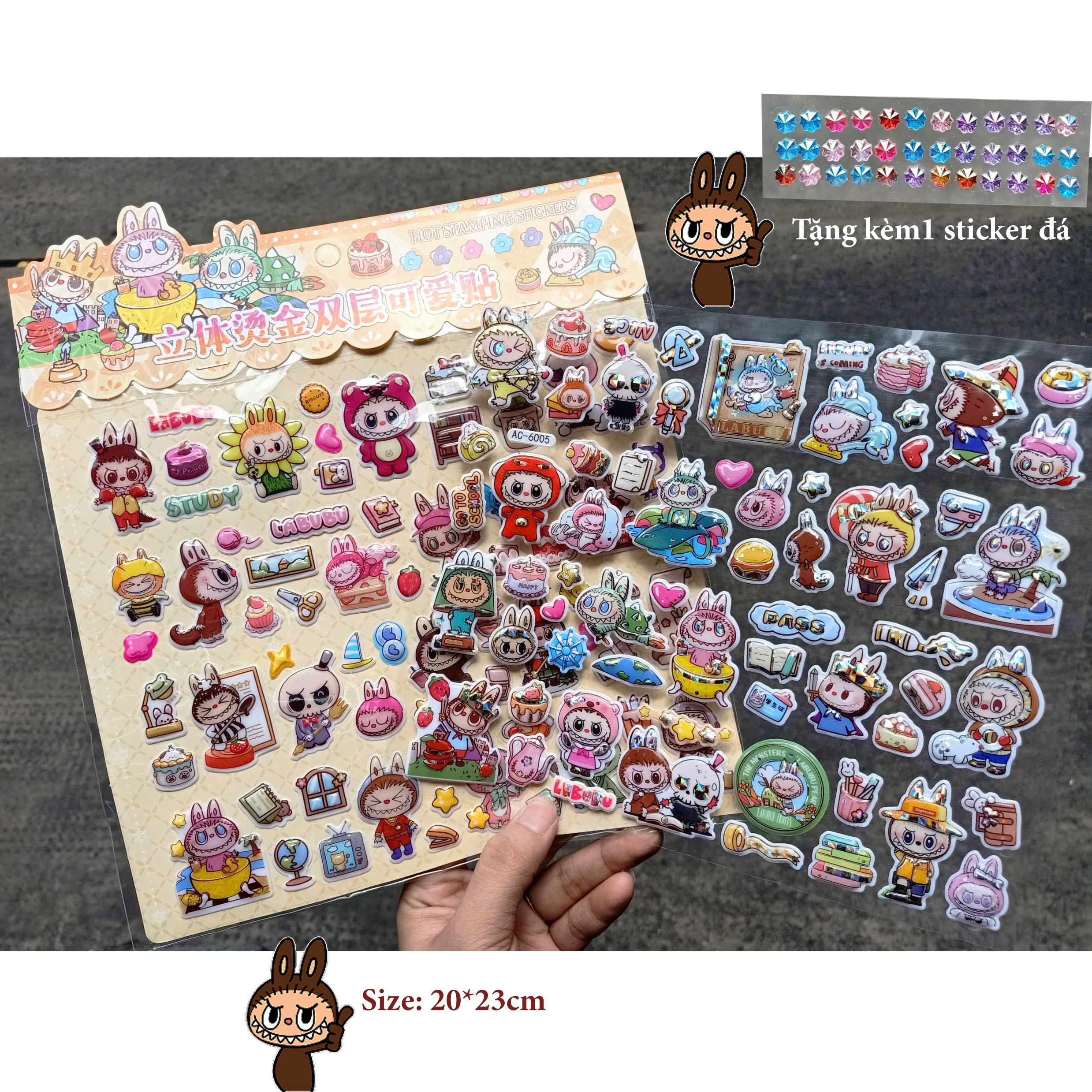  Hình Dán Sticker Labubu decal 3D in nổi quái vật thỏ nhiều răng dễ thương hình dán đồ chơi trẻ em 