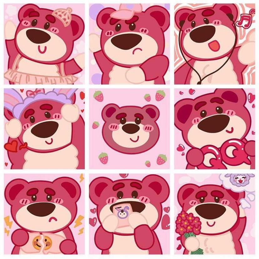Bộ 10-50 Sticker Gấu dâu Lotso Huggin Bear tấm dán tô điểm phim hoạt hình dễ dàng  thương- Happy Hug - MixASale