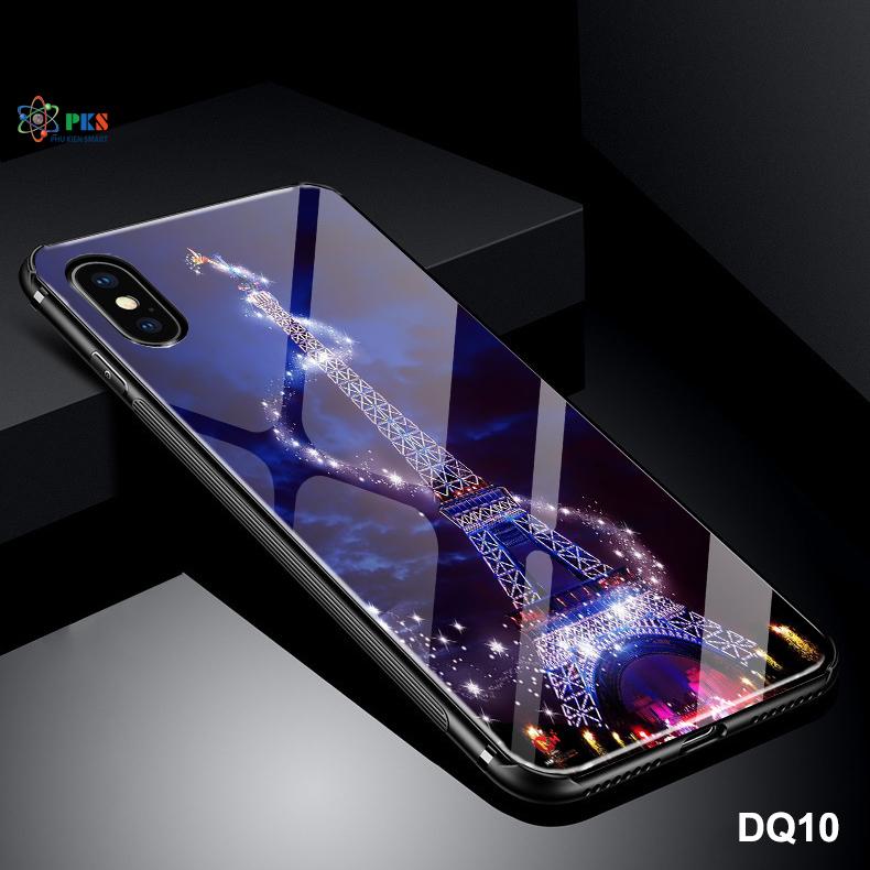 Ốp lưng Iphone X in 3D hình tháp eiffel dạ quang mặt kính sáng bóng