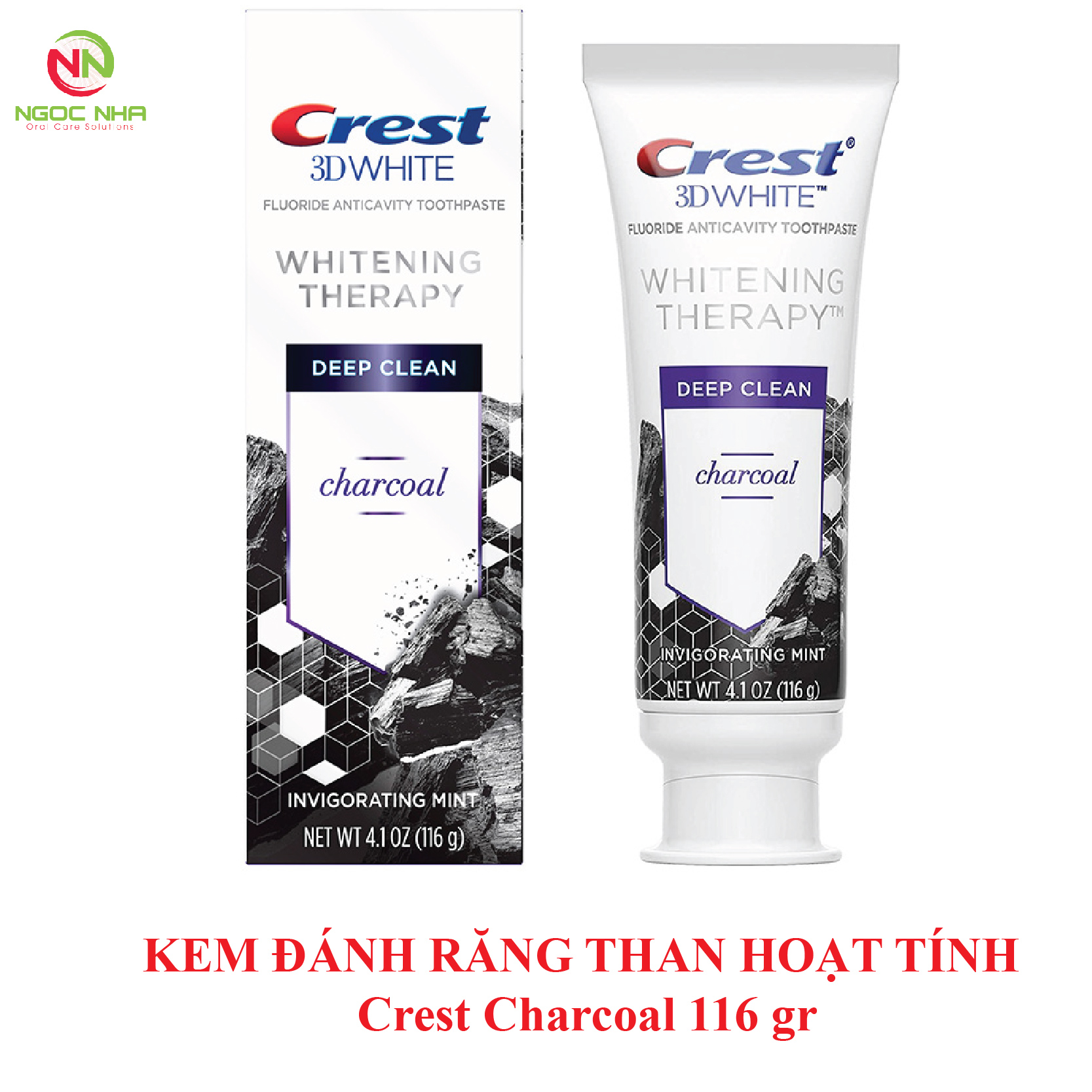 Kem đánh răng than hoạn tính làm trắng răng Crest 3D Whitening Therapy Charcoal 116gr