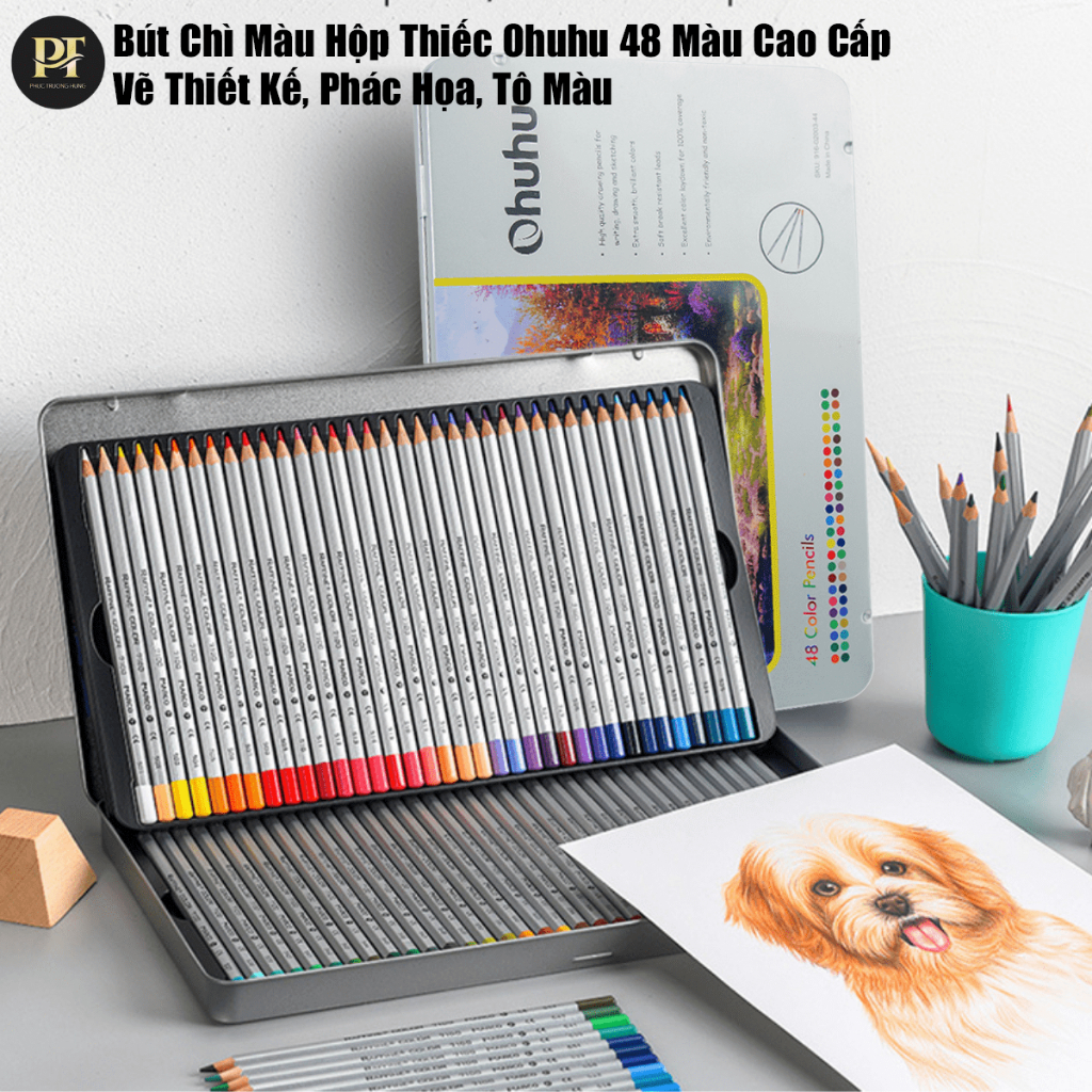 Bộ bút chì màu ohuhu sáp 72 màu sắc tươi sáng, chì không dễ gãy - chì màu thích hợp học sinh, sinh viên, chuyên nghiệp