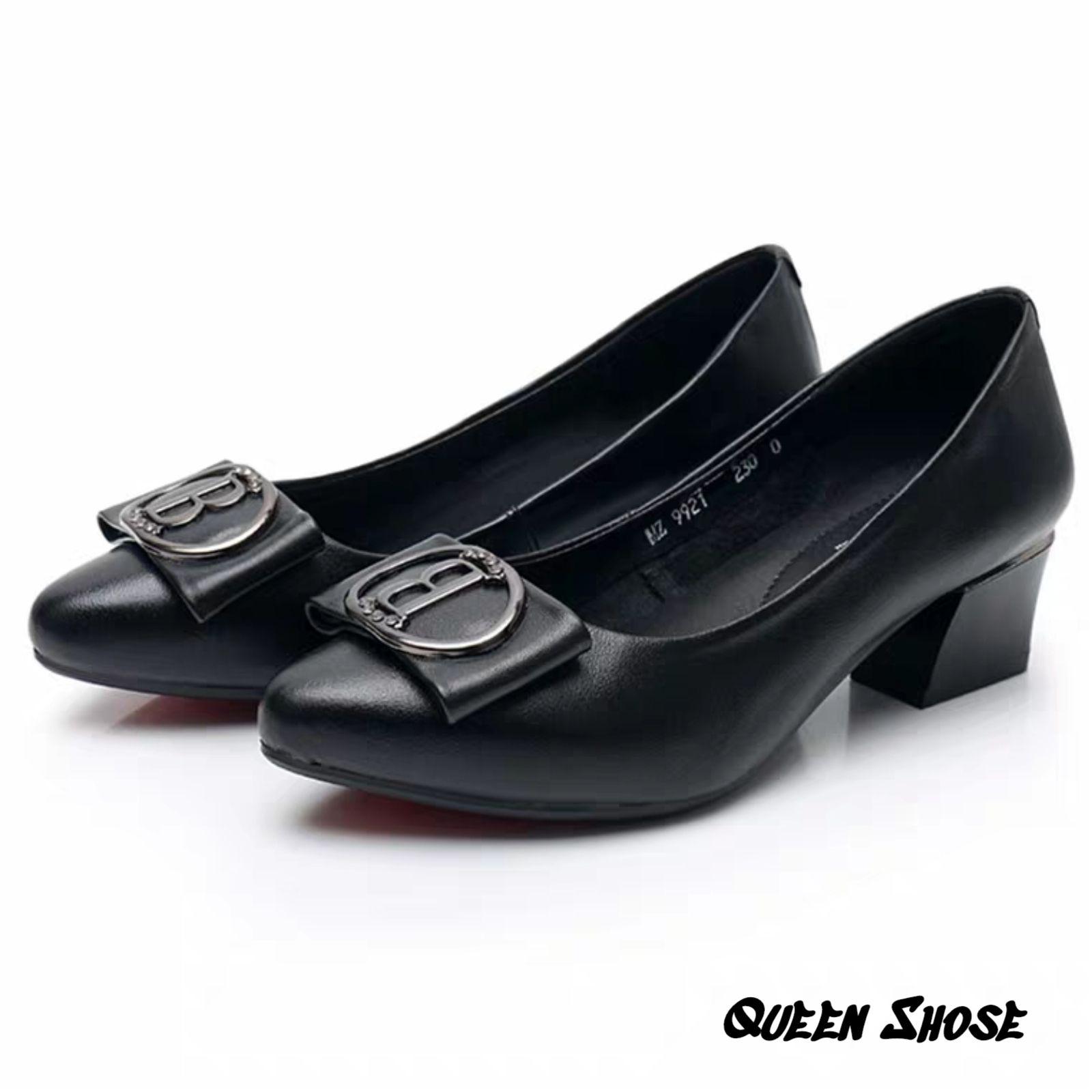 Giày búp bê đính nơ đế vuông 3cm BB11 - da lỳ cao cấp - Hàng VNXK