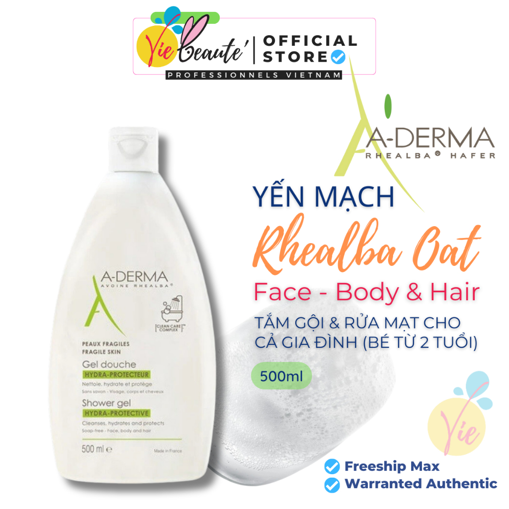 Sữa tắm A-Derma Hydra-Protective - Aderma Shower Gel Giảm mụn, dưỡng ẩm mềm mịn 500ml