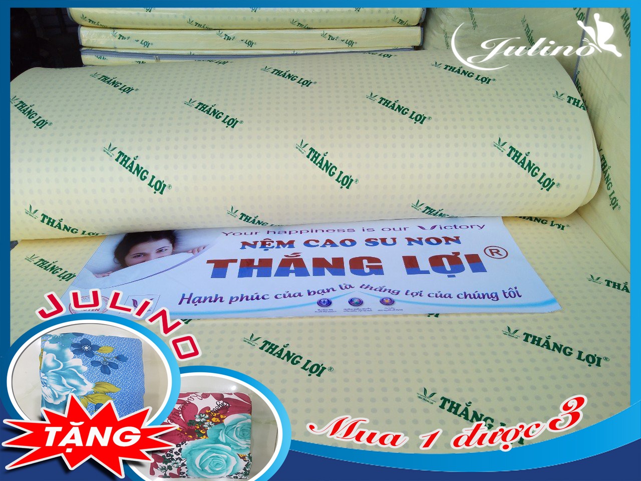 Nệm 1m x 2m x 10cm cao su non THẮNG LỢI khuyến mãi tặng 02 DRAP thun lạnh cao cấp Bảo hành đổi mới 15 năm