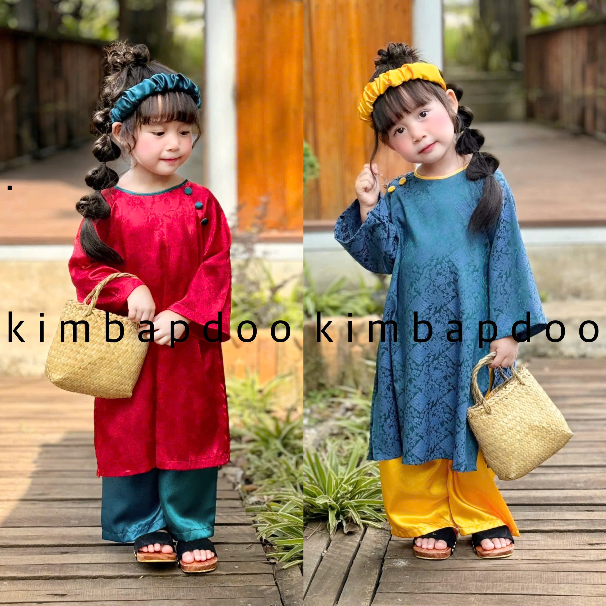 Áo dài bé gái - Áo dài mợ Hai tặng kèm băng đô cho bé đi lễ Tết Trung thu - Áo dài Tết cách tân vải tơ lụa kimbapdoo
