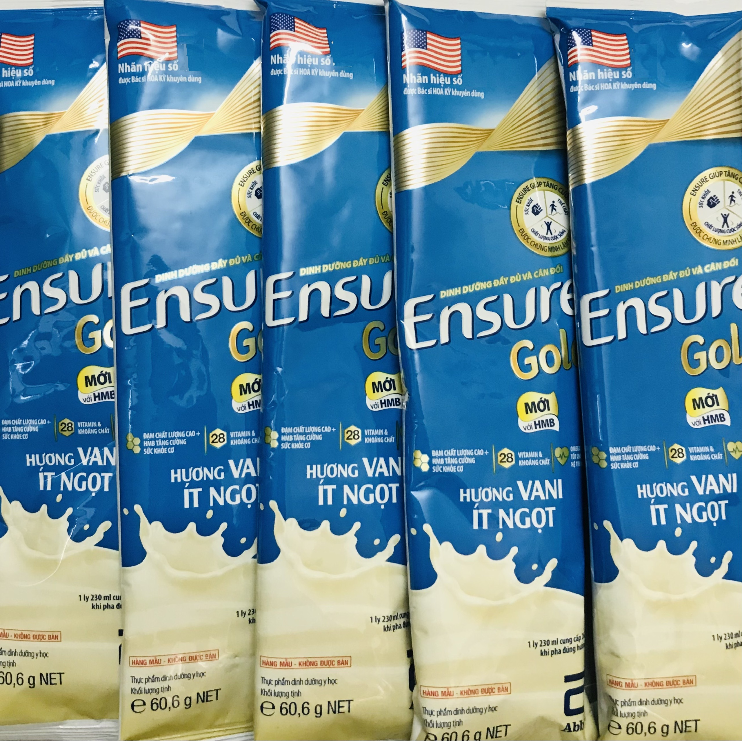 Gói Ensure gold HMB 60,6g Vani, Cafe, Hạnh Nhân (ăn chay), Lúa mạch - Hàng chính hãng date 2024