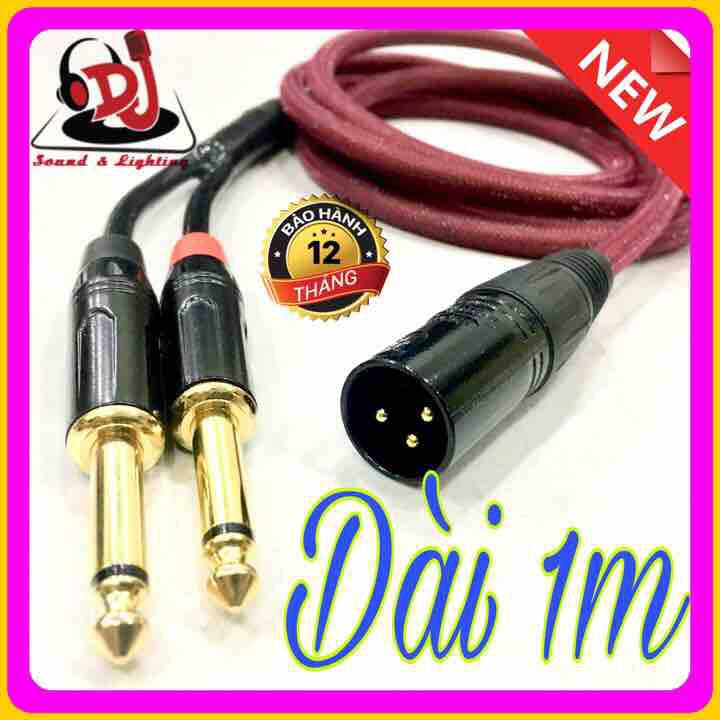 Dây Jack chia XLR đực ra 2 Jack TS 6.3mm thẳng dây rắc XLR, dây 6.5mm Jack XLR,  Jack 6 ly rắc XLR rac 6ly 01 mét