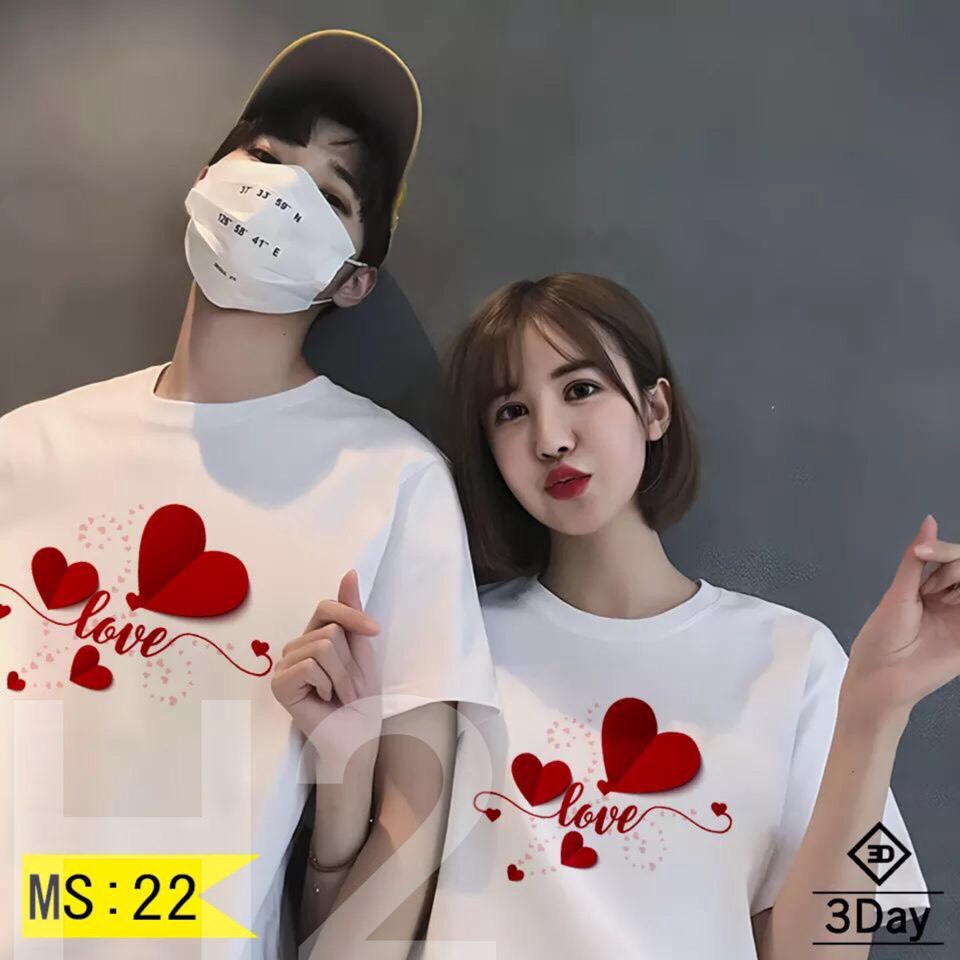 Áo thun cặp đôi nam nữ in tim love siêu hot, KIỀU ANH FASHION chuyên phối set quần áo, áo thun nam nữ, áo đôi, áo gia đình